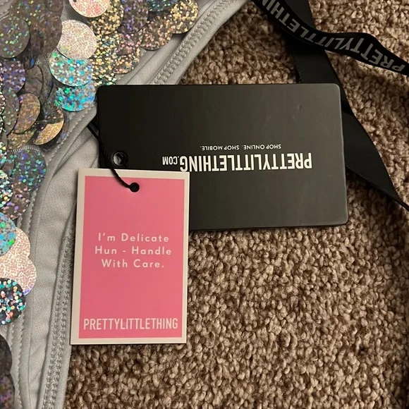 PrettyLittleThing Sequin High Leg Bikini Bottom - Picture 7 of 8